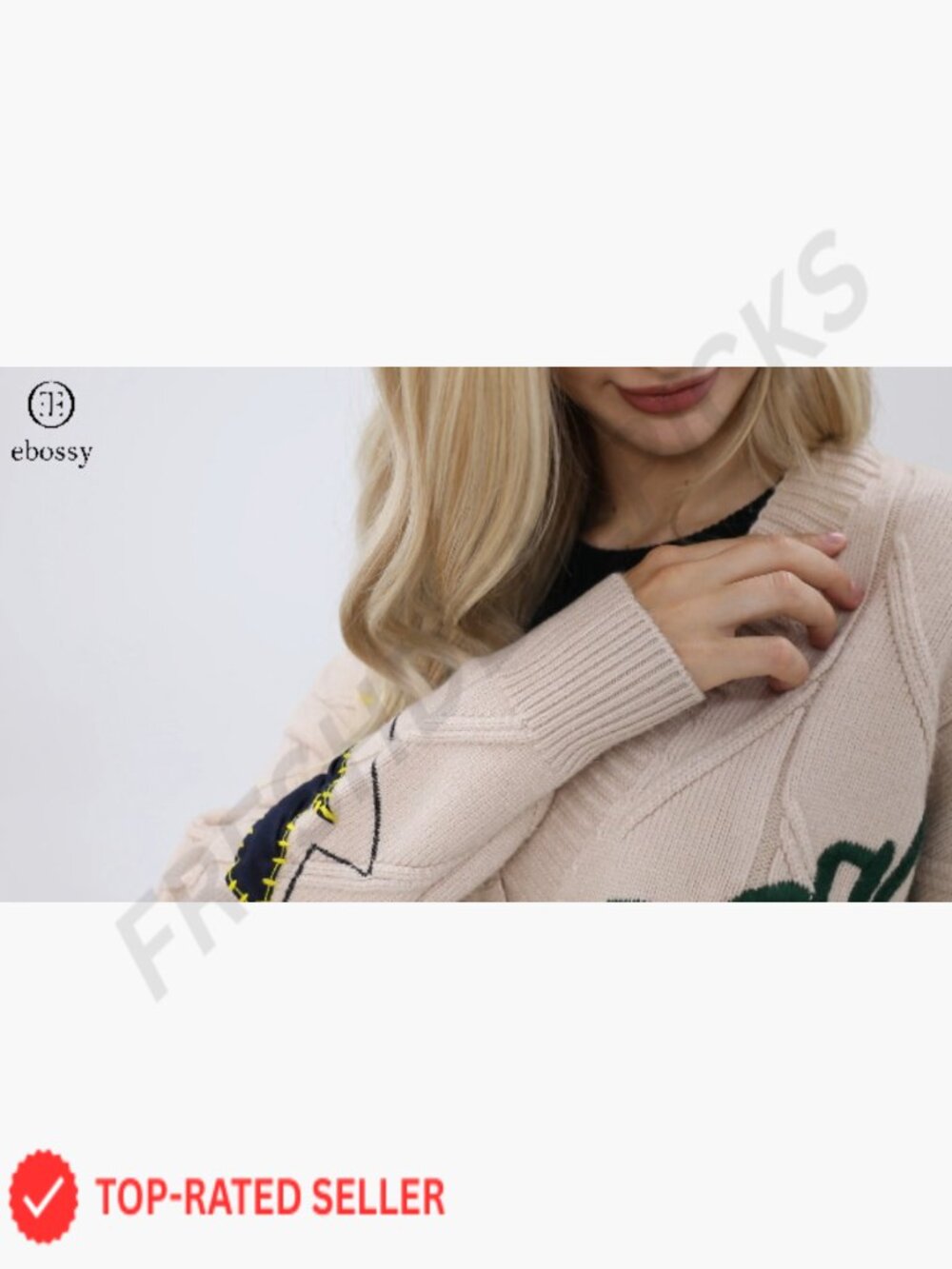 Chunky Cable Knit Cardigan Oversized V-Neck Open Front Embroidery Wool Blend - Picture 5 of 7